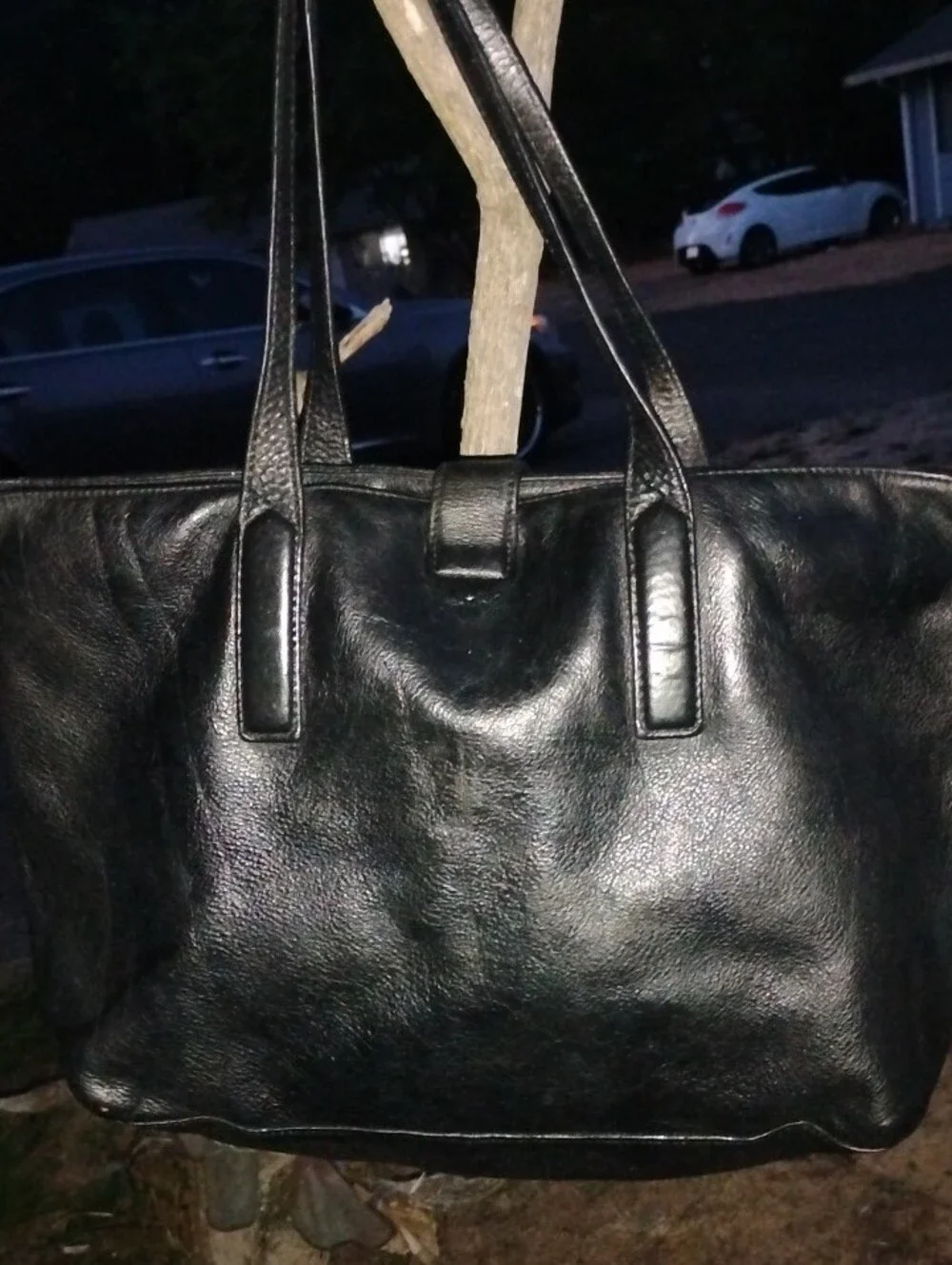 Tory Burch Black Leather Tote with Gold Logo Accent